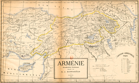 Карта Армении, представленная на Парижской конференции 1919 года